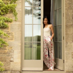 Bertioli By Thyme Silk Trousers In Pink Rose With Stripe