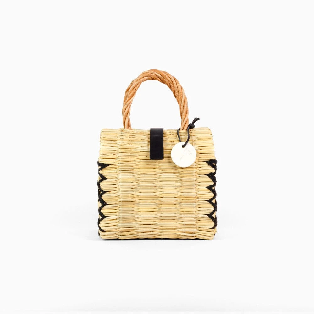 Toino Abel Natural Handwoven Reed Bag With Black Stitching Bags & Baskets 3 Toino Abel Natural Handwoven Reed Bag With Black Stitching Bags & Baskets