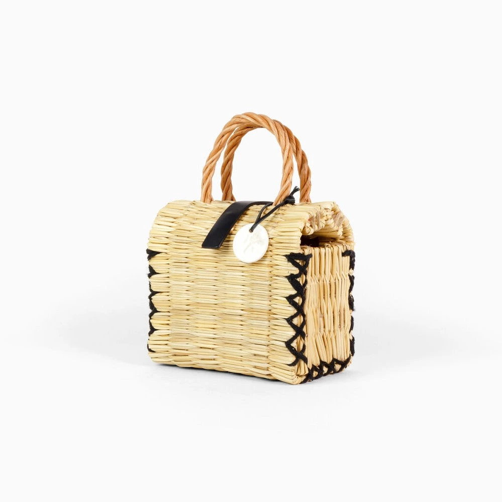 Toino Abel Natural Handwoven Reed Bag With Black Stitching Bags & Baskets 4 Toino Abel Natural Handwoven Reed Bag With Black Stitching Bags & Baskets