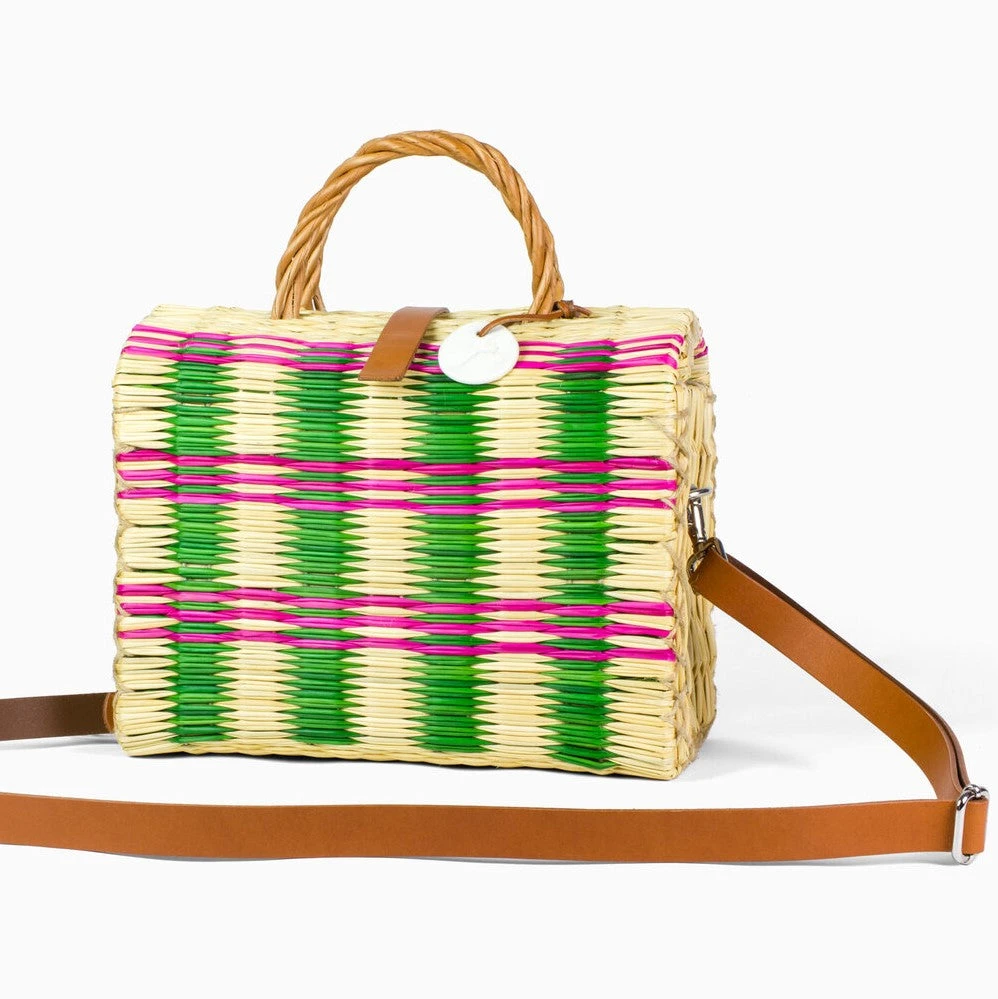 Toino Abel Green And Pink Handwoven Reed Bag 4 Toino Abel Green And Pink Handwoven Reed Bag