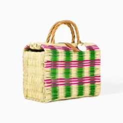 Toino Abel Green And Pink Handwoven Reed Bag