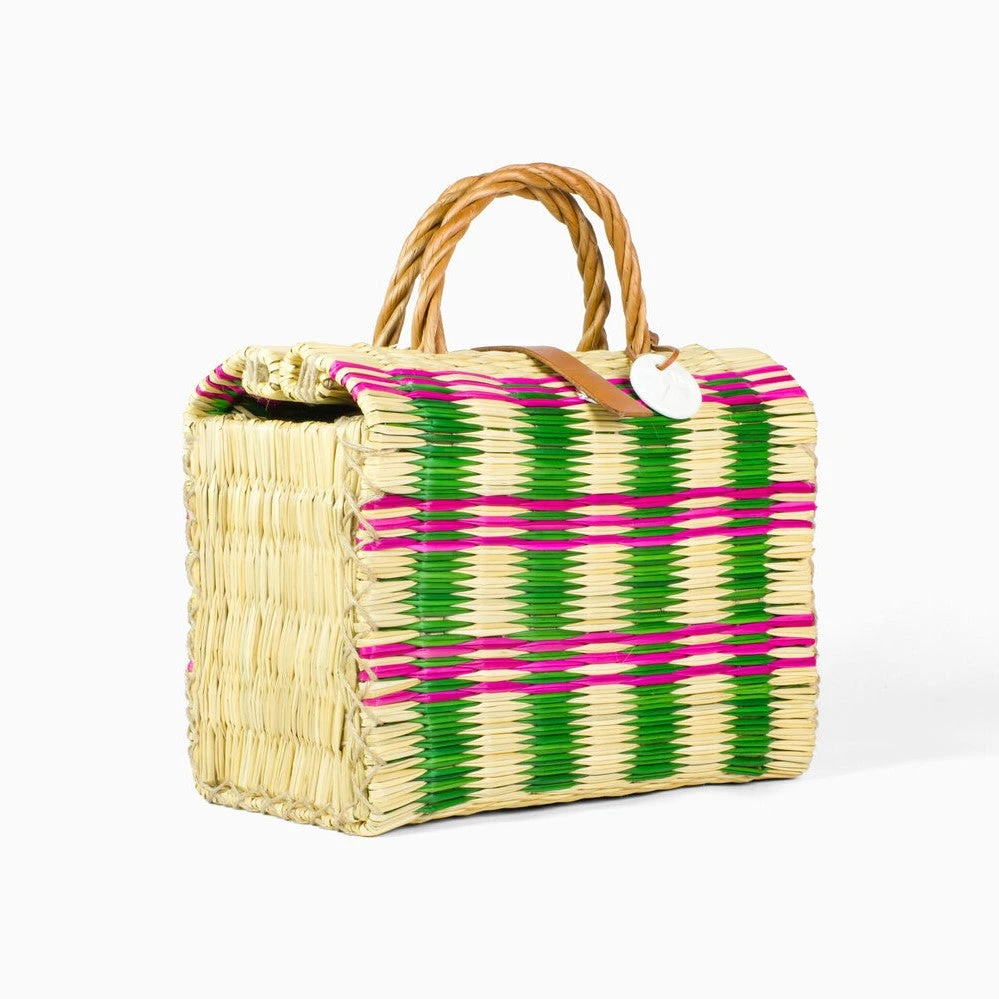 Toino Abel Green And Pink Handwoven Reed Bag 3 Toino Abel Green And Pink Handwoven Reed Bag