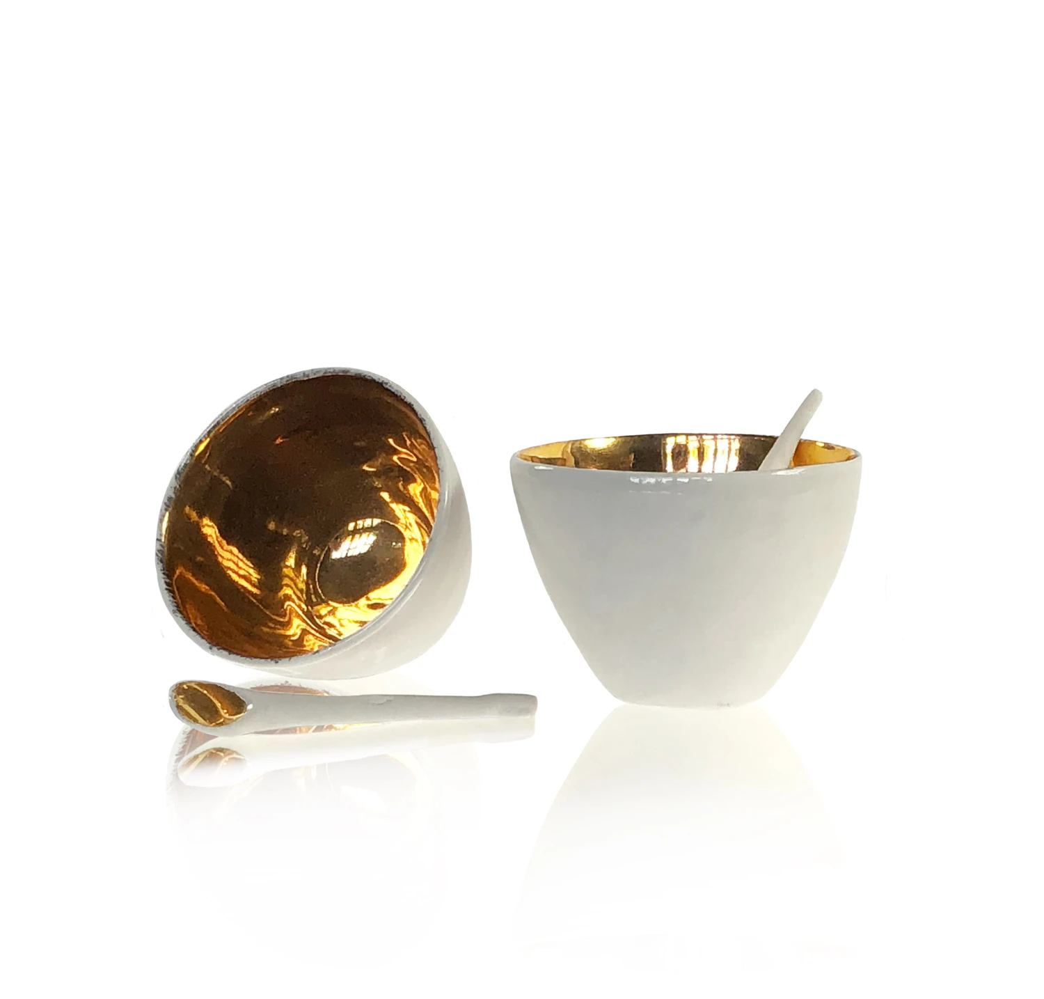 Thyme Ceramics Small Ceramic Gold Bowl With Spoon 5 Thyme Ceramics Small Ceramic Gold Bowl With Spoon