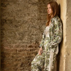 Bertioli By Thyme Silkwear Silk Trousers In Fern With Stripe