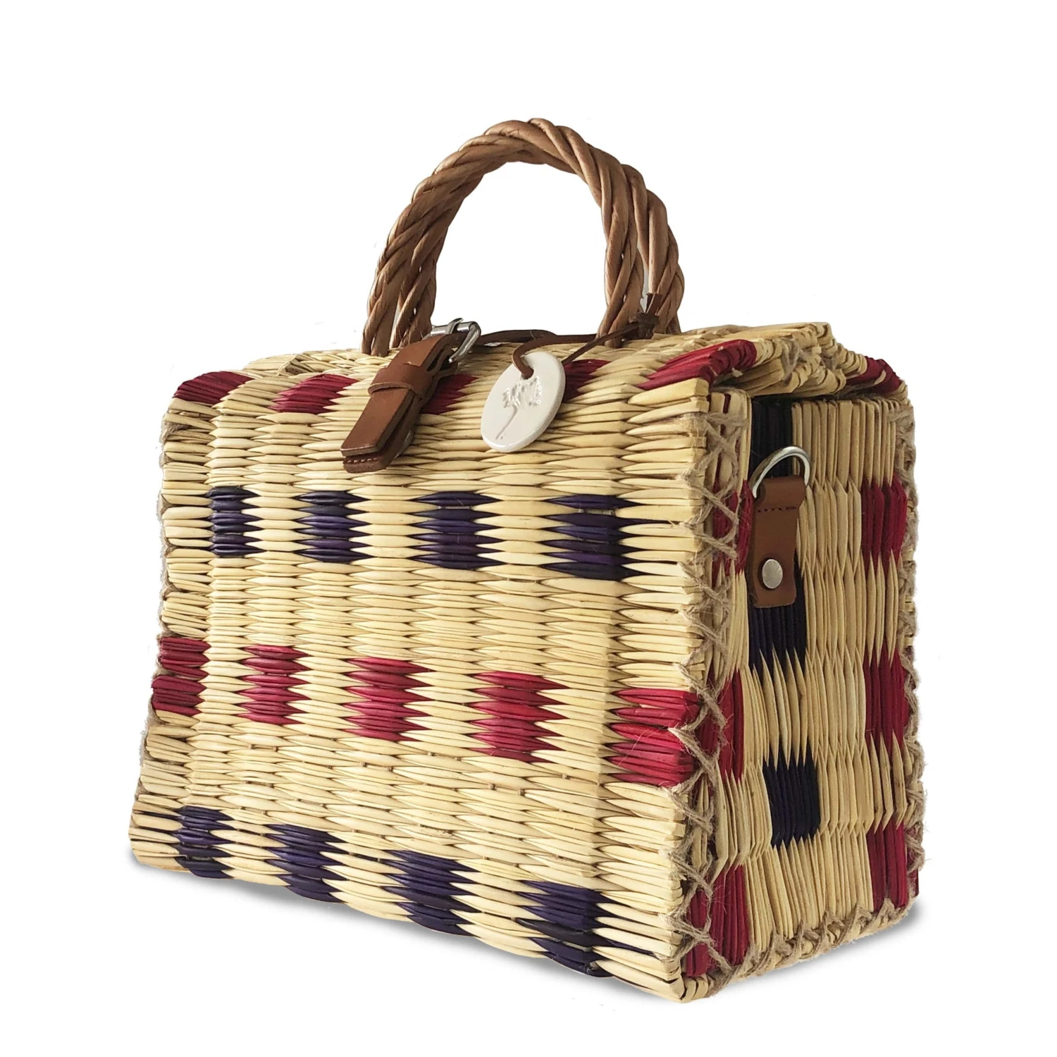 Toino Abel Blue & Red Handwoven Reed Bag 4 Toino Abel Blue & Red Handwoven Reed Bag