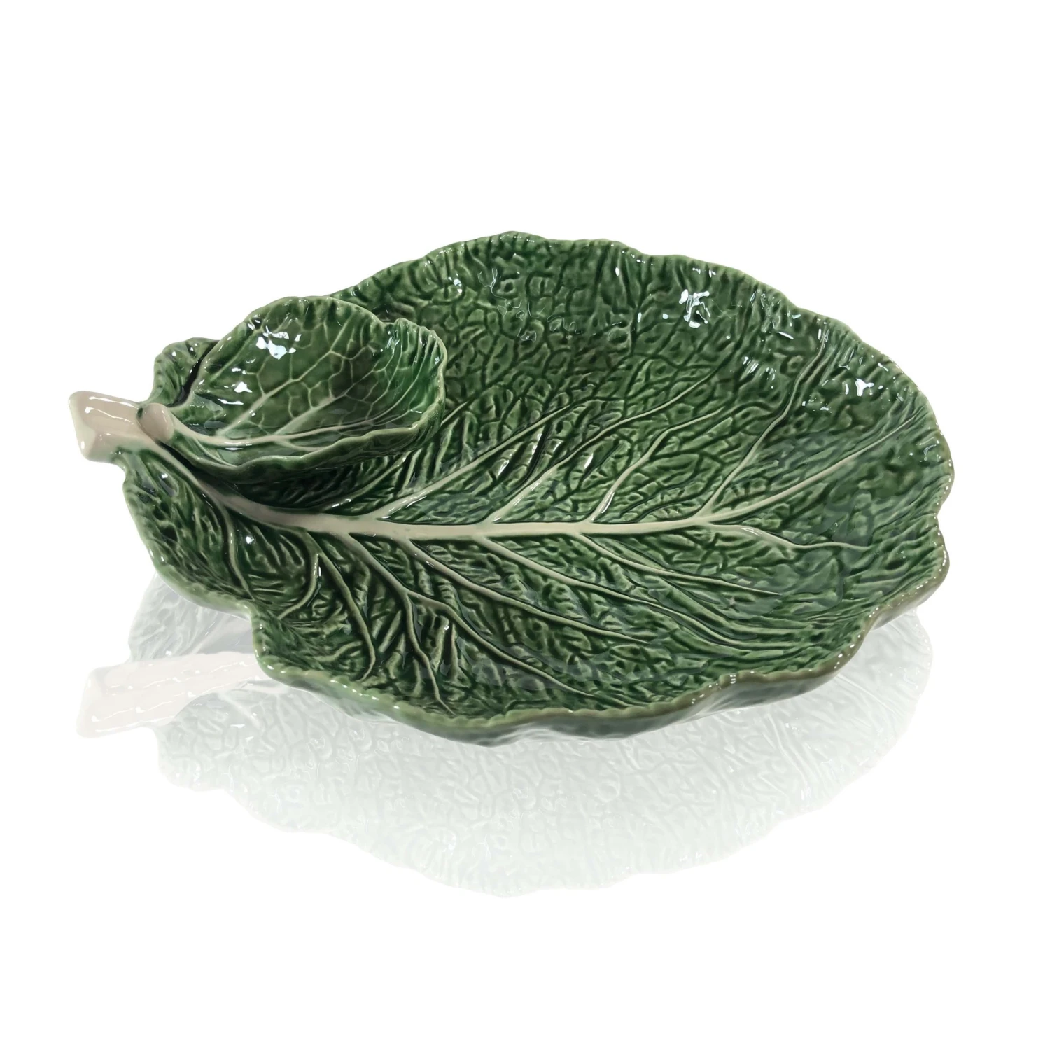 Bordallo Pinhiero Ceramics Large Cabbage Serving Platter With Dip Bowl 3 Bordallo Pinhiero Ceramics Large Cabbage Serving Platter With Dip Bowl