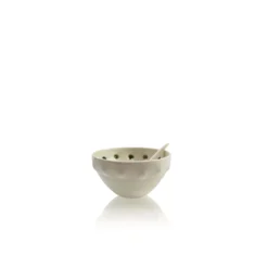 Thyme Ceramic Bowl With Spring Green Dots And Spoon Ceramics