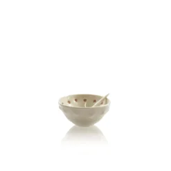 Thyme Ceramic Bowl With Pink Dots And Spoon Ceramics
