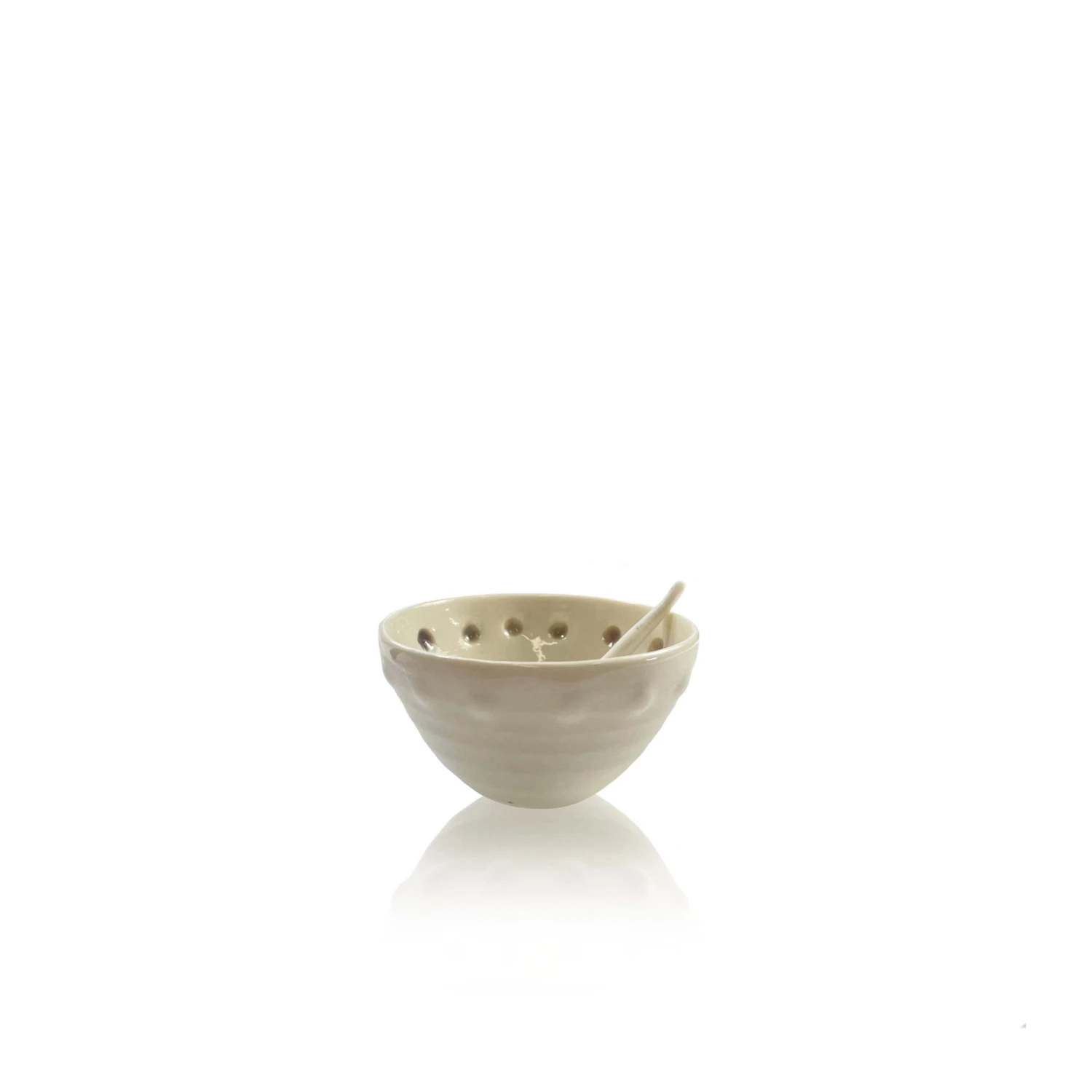 Thyme Ceramic Bowl With Plum Dots And Spoon Ceramics 4 Thyme Ceramic Bowl With Plum Dots And Spoon Ceramics