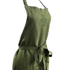 Bertioli By Thyme Aprons Dark Green Embroidered Linen Apron