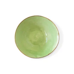 Thyme Hand Made Bowl With Gold Rim In Green Ceramics