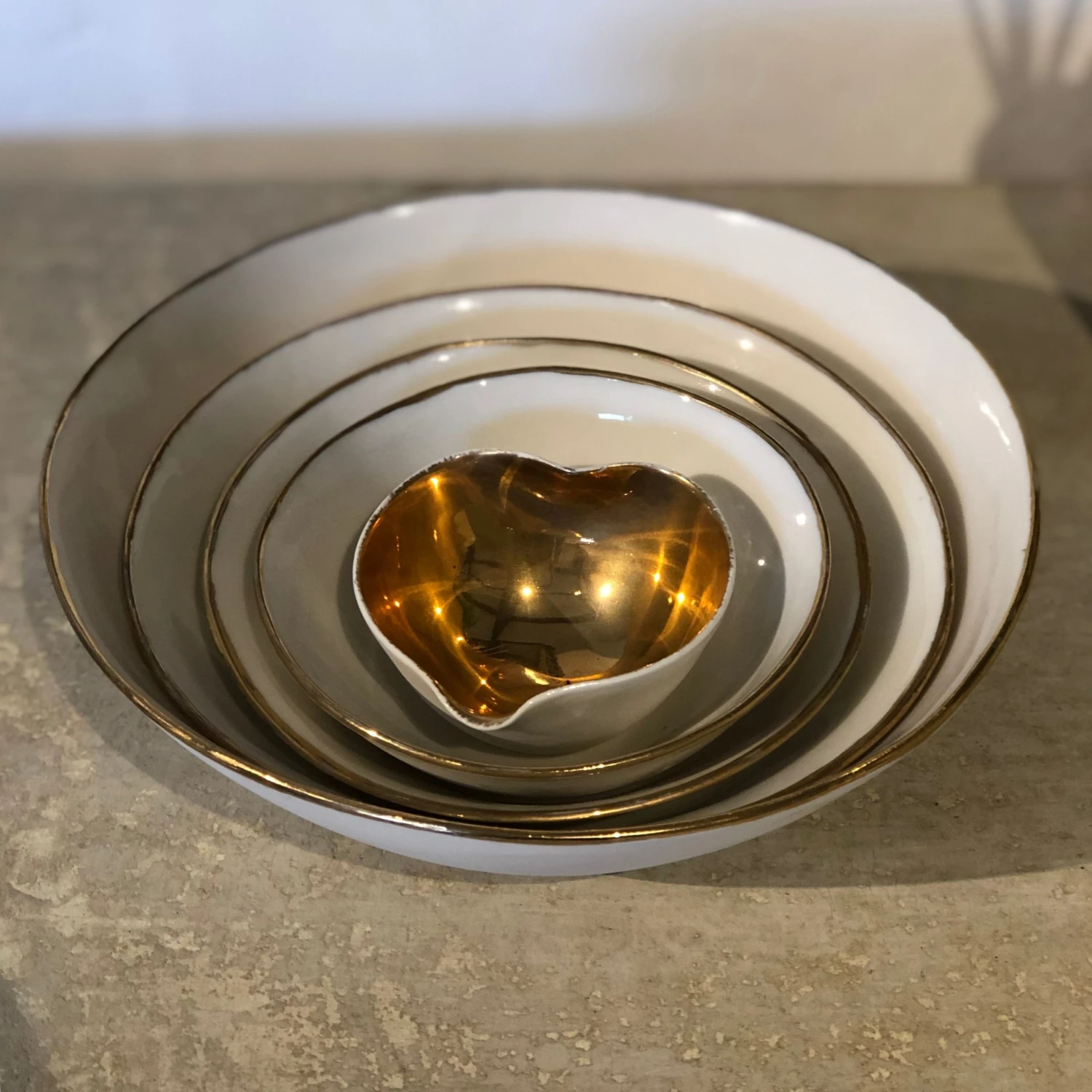 Thyme Hand Made Bowl With Gold Rim In White 8 Thyme Hand Made Bowl With Gold Rim In White