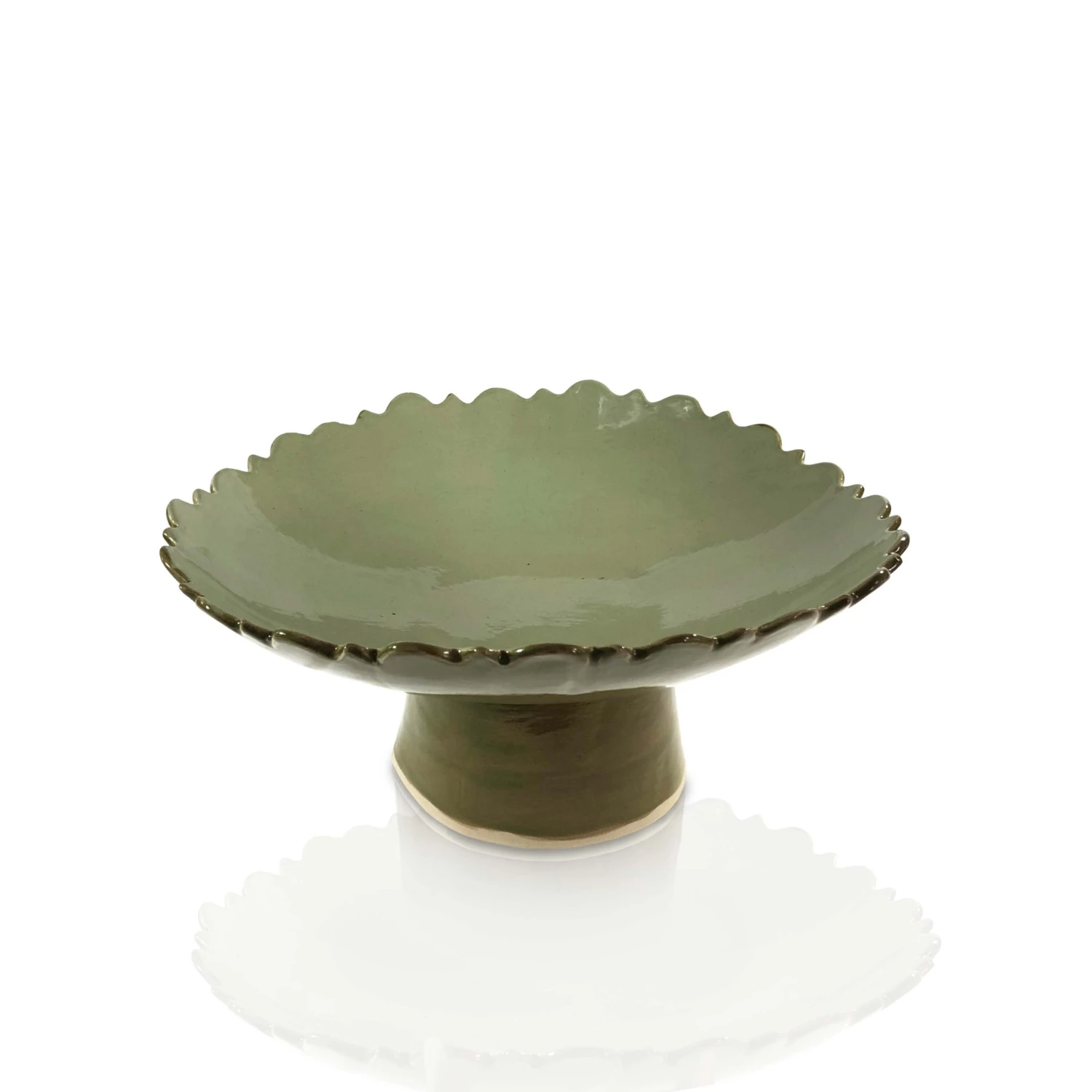 KCHossack Ceramics Daisy Pedestal Bowl High - Olive 4 KCHossack Ceramics Daisy Pedestal Bowl High - Olive