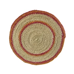 Mmaa Social Pink/Orange & Neutral Hand Woven Straw Placemat Placemats