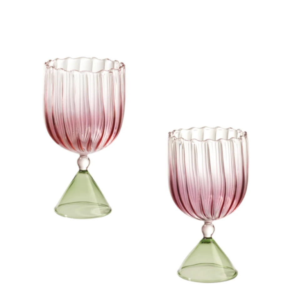 Serena Confalonieri Pair Of Calypso Water/Wine Glasses 3 Serena Confalonieri Pair Of Calypso Water/Wine Glasses