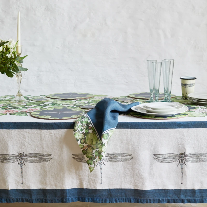 Bertioli By Thyme Table Linens Dragonfly & Waterlily Napkin 4 Bertioli By Thyme Table Linens Dragonfly & Waterlily Napkin