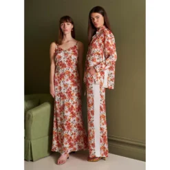 Bertioli By Thyme Silk Trousers In Wild Rose With Stripe