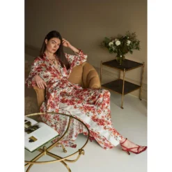 Bertioli By Thyme Silk Trousers In Wild Rose With Stripe