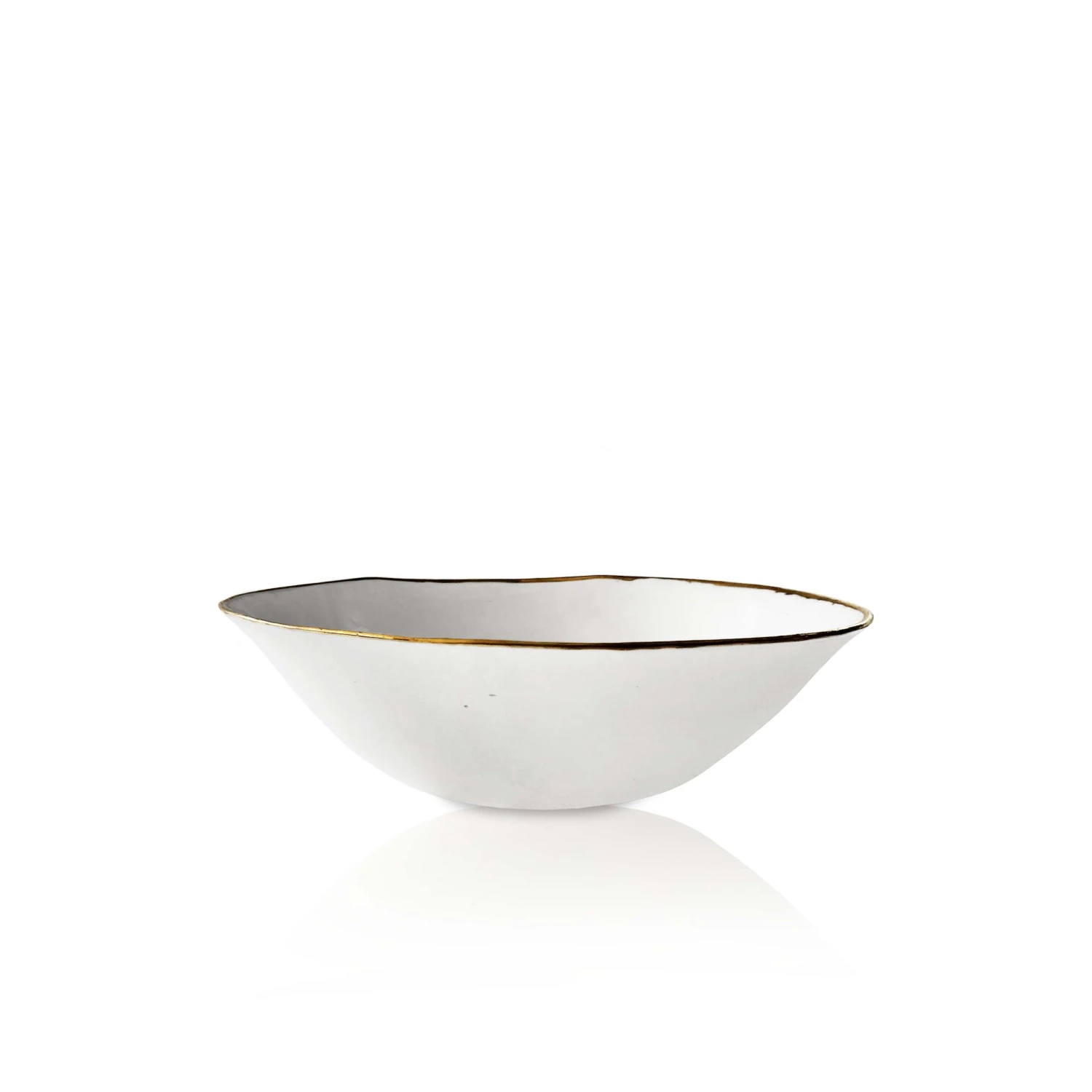 Thyme Hand Made Bowl With Gold Rim In White 5 Thyme Hand Made Bowl With Gold Rim In White