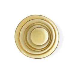 Thyme Hand Made Bowl With Gold Rim In Yellow Ceramics