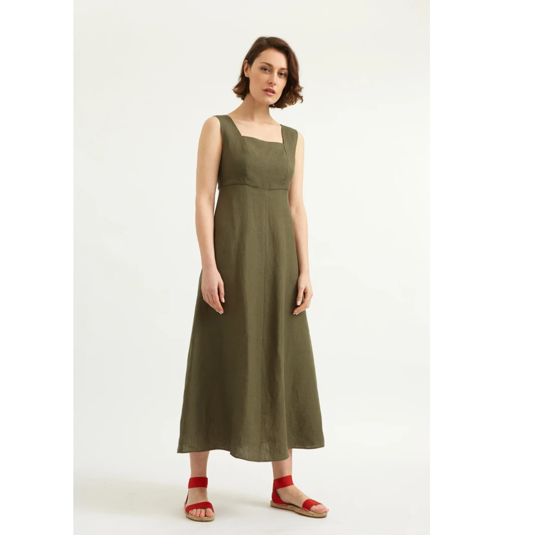 Justine Tabak Womenswear Khaki Linen Holland Park Dress 4 Justine Tabak Womenswear Khaki Linen Holland Park Dress